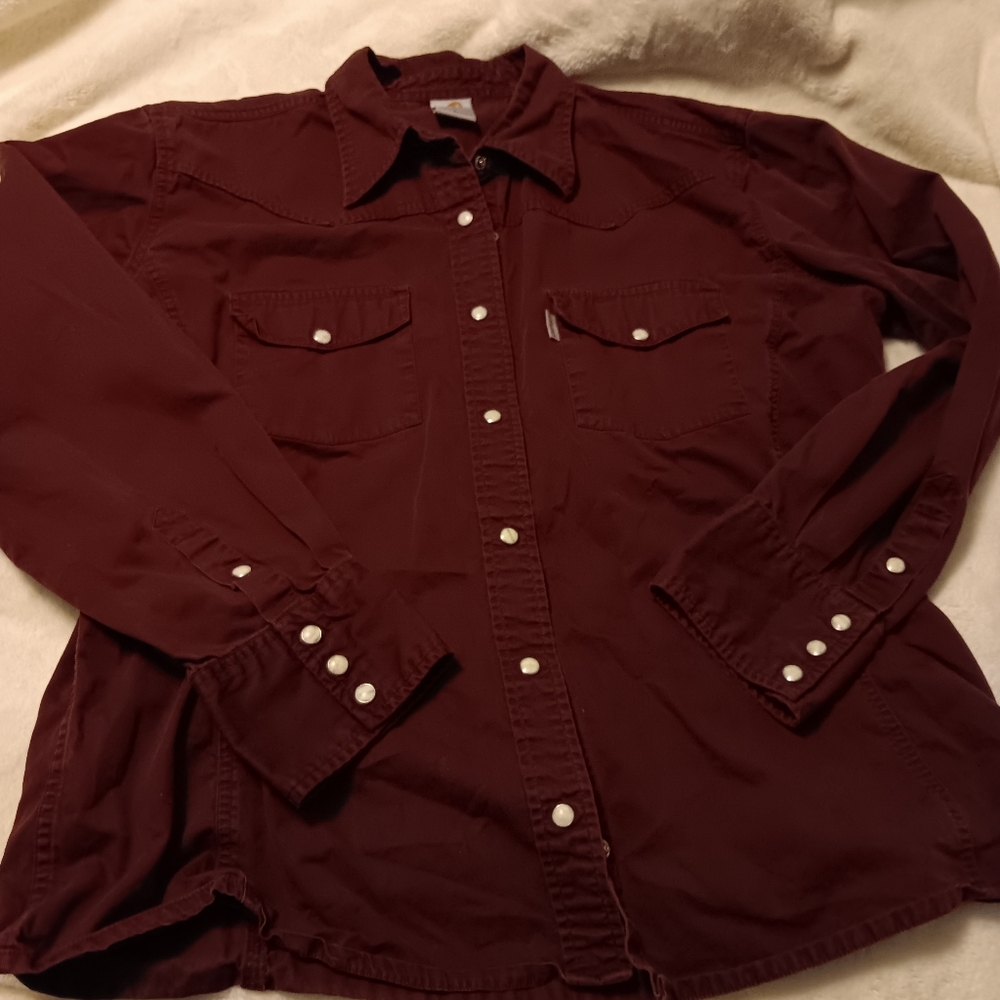 Burgundy Shirt  Carhartt XL,   100 % Cotton Snap Up Buttons